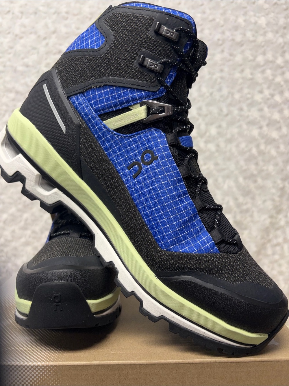 On Cloud OC cloudalpine waterproof trekking women 8 new in box blue & lime